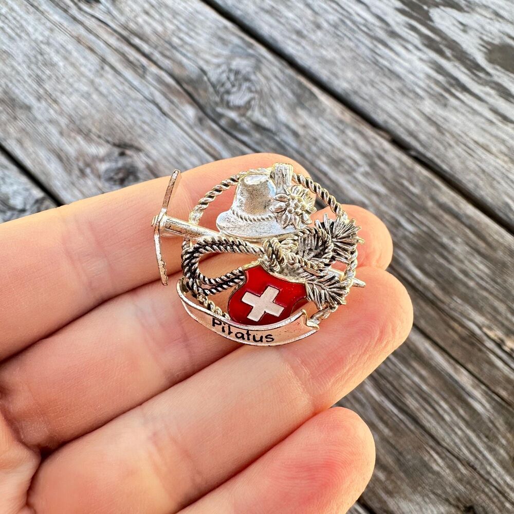 Vintage Pilatus Mountain Climbing Pin-  Brooch - Switzerland mountaineering pin